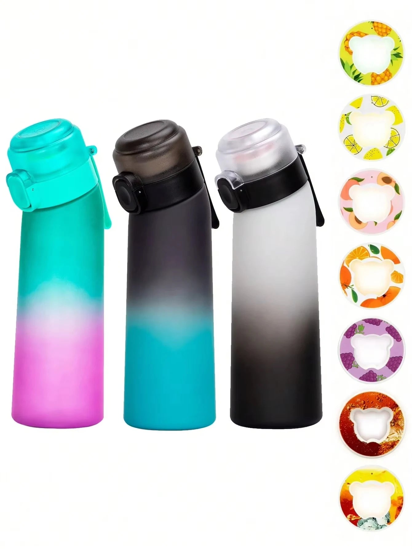 Gradient Air Water Bottle – Scented Flavor Hydration Cup 650ml (Pineapple 🍍, Peach 🍑, Orange 🍊, Grape 🍇, Lemon 🍋, Red Bull ⚡, Cola 🥤)